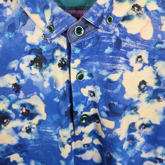 Robert Graham Mens Classic Fit Short Sleeve Floral Print Polo Shirt Medium - Picture 3 of 7